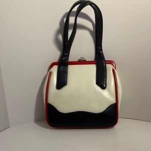 Elegant Red White & Navy Handbag  Vintage